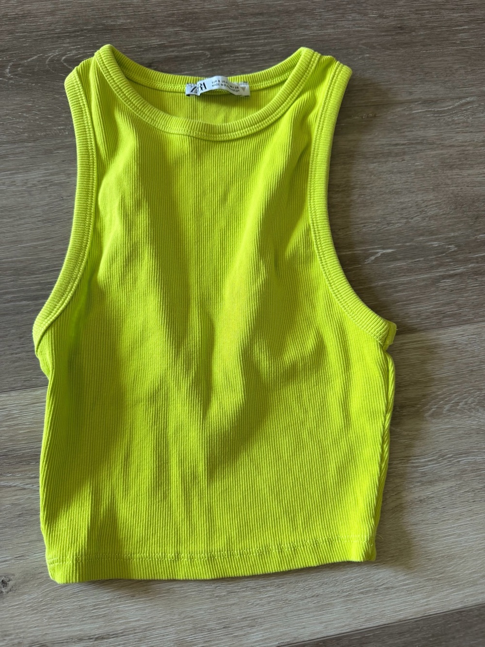 ZARA Girls Ribbed Neon Green Tank - Small